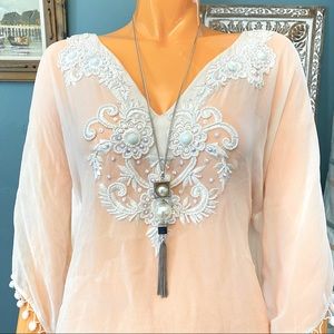 BERRICLE Geometric Faux Pearl Chain Tassel Necklace